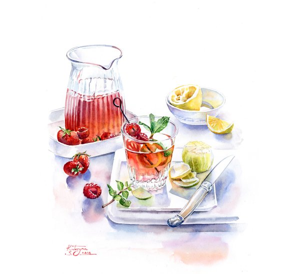 Коктейль акварелью скетчинг