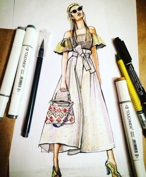 Фэшн скетчинг маркерами
