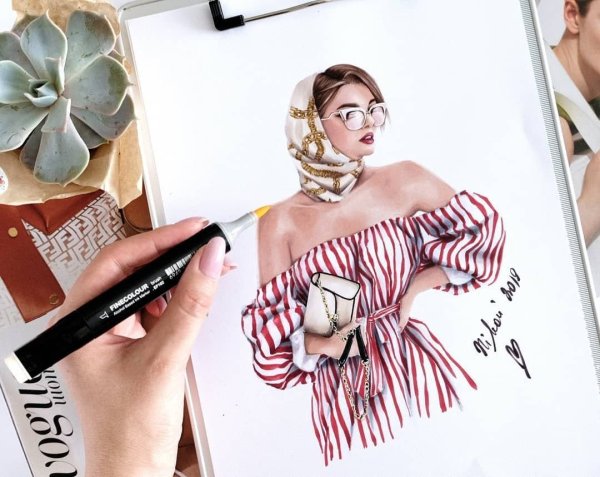 Фэшн иллюстрация маркерами