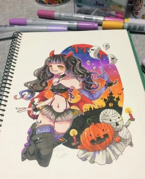 Аниме персонажи арты маркерами