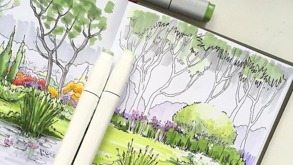 Идеи для рисунков маркерами природа