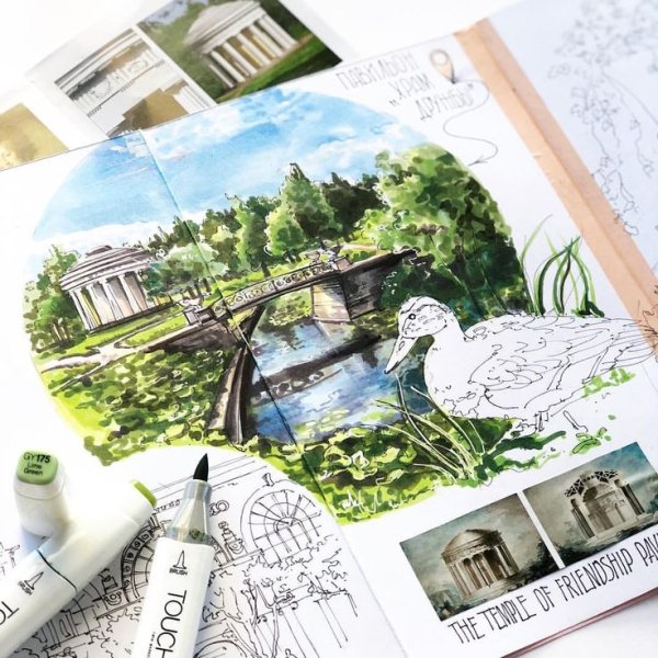 Пейзаж спиртовыми маркерами