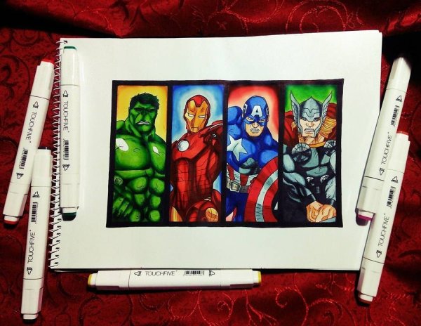 Скетчи Марвел маркерами