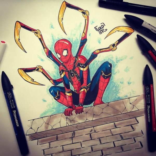 Человек паук маркерами