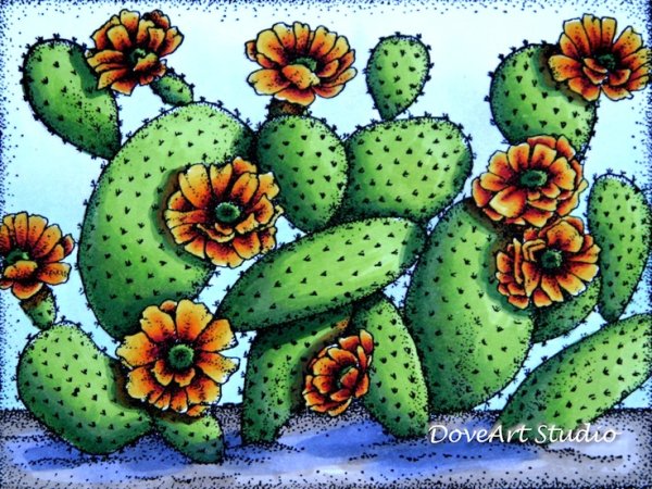 Кактусы маркерами для скетчбука