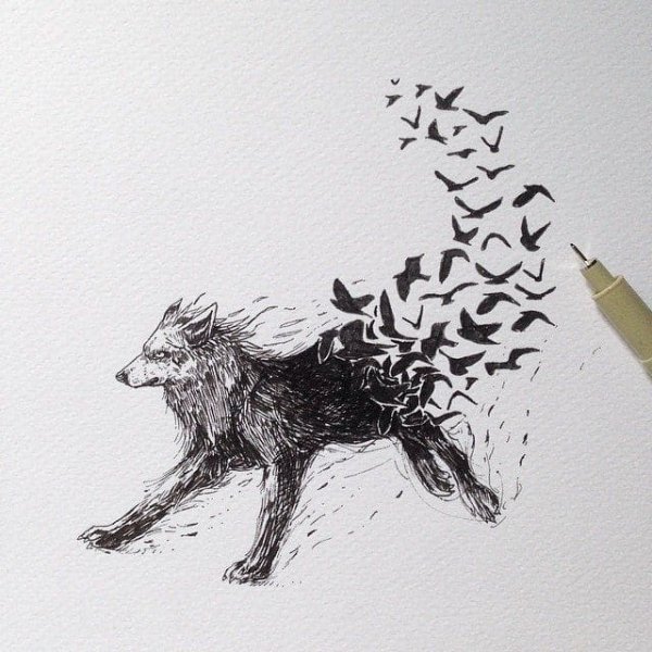 Волк черной ручкой