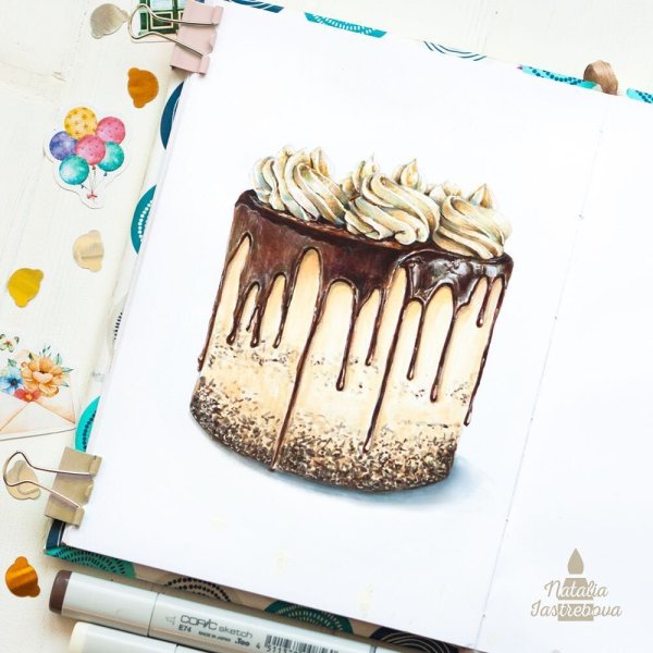 Скетчинг маркерами тортики