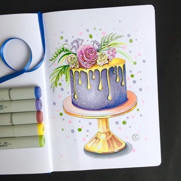 Открытка на др маркерами