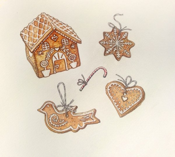 Рождественские пряники акварель
