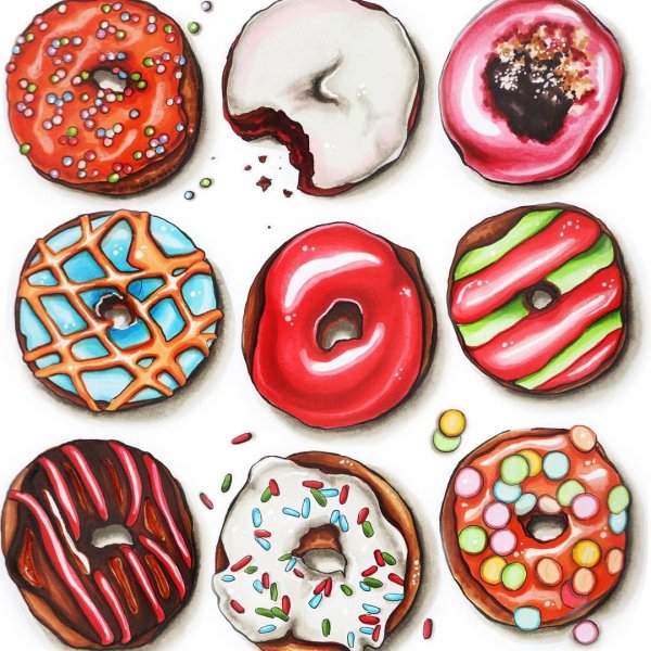 Пончики акварелью