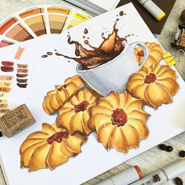 Скетчи маркерами еда