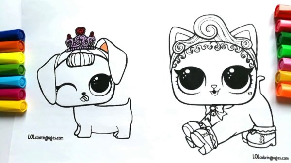 Раскраска ЛОЛ питомцы разноцветная