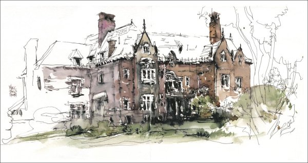 Архитектура акварель и тушь