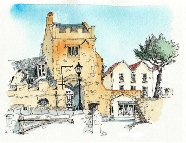 Архитектура акварель и тушь