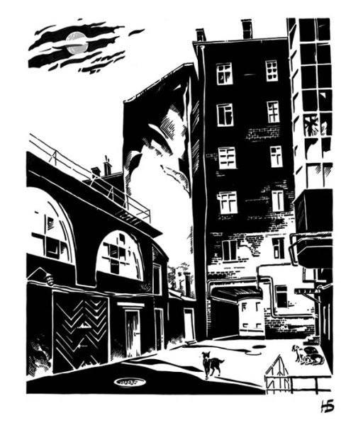 Черно-белая Графика город