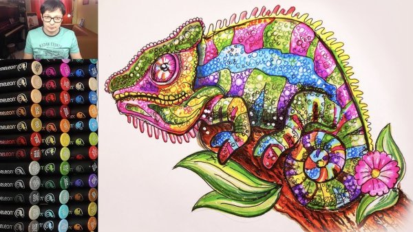 Хамелеон рисунок фломастерами