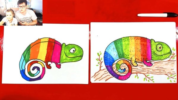 Рыба кит папа рисует хамелеона