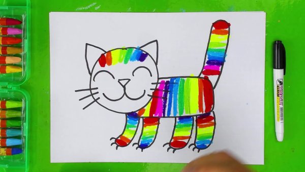 Котик фломастерами детям