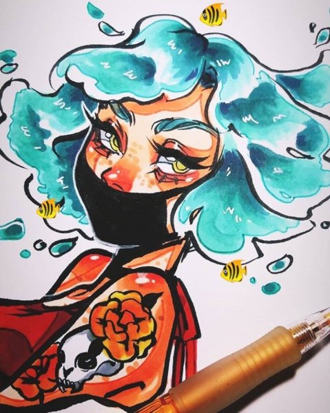 Портрет девушки спиртовыми маркерами