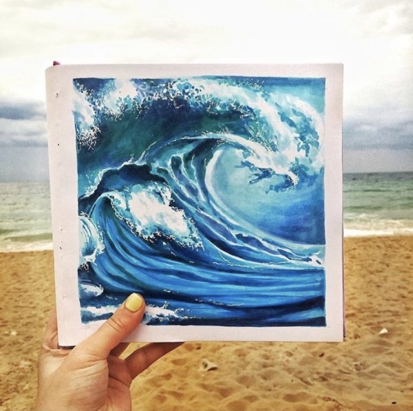 Морской пейзаж фломастерами