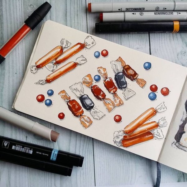 Скетч конфеты маркерами