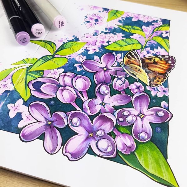 Рисование маркерами цветы