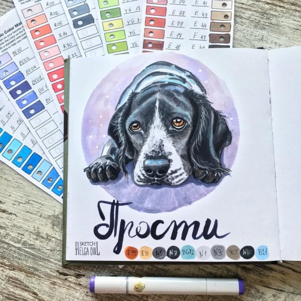 Собака фломастерами