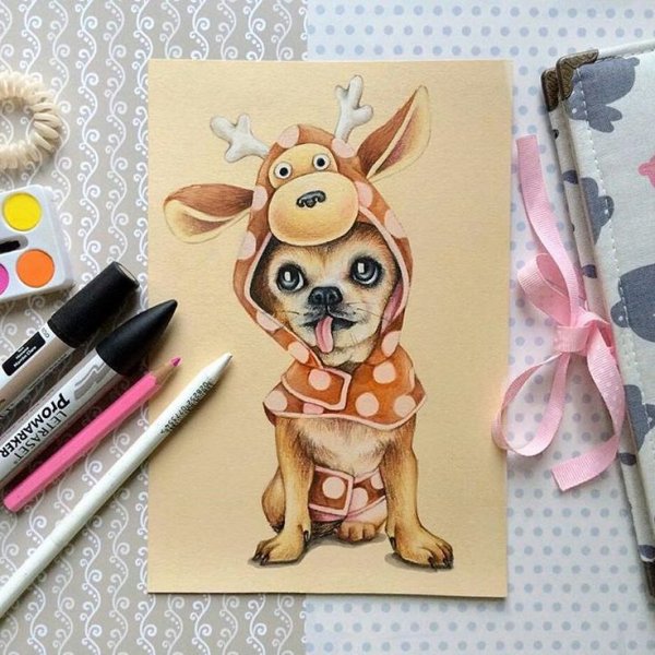 Собака фломастерами