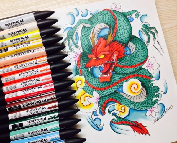 Дракон фломастером