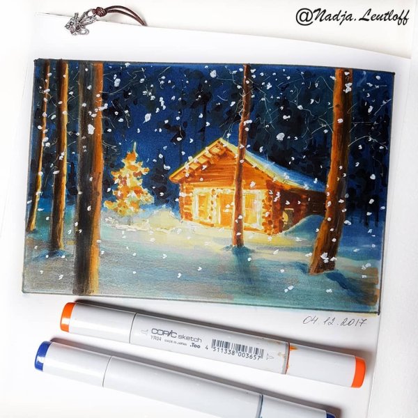 Зимний пейзаж маркерами