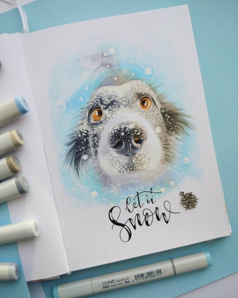 Зимние иллюстрации маркерами