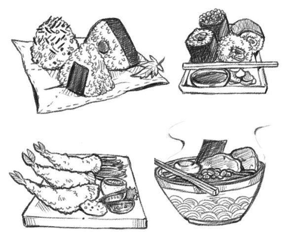Скетчи еды онигири