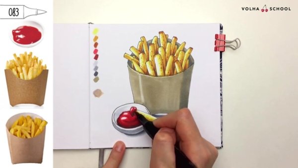 Скетчинг для начинающих маркерами картошка фри
