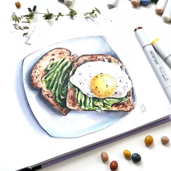 Скетчинг яичница маркерами