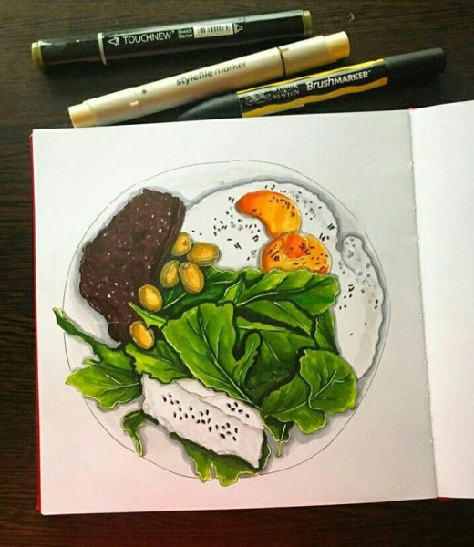 Рисование маркерами еда