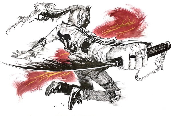 Самурай разрубает