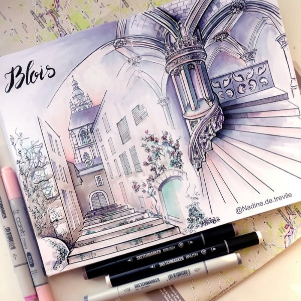 Замок скетч маркерами