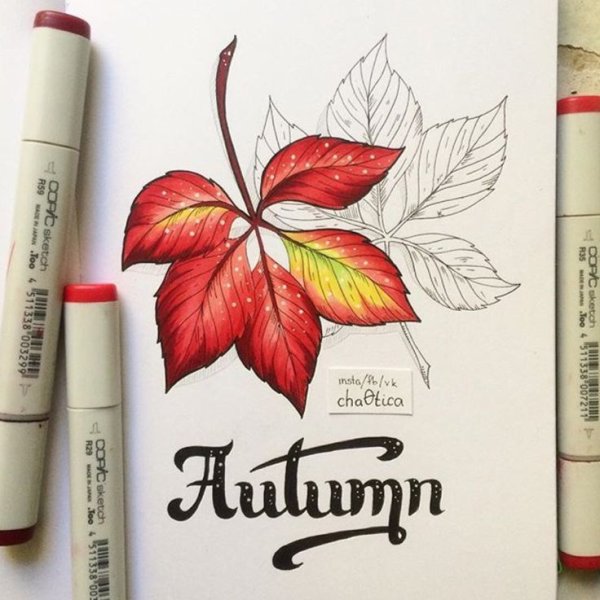 Осенний скетч маркерами