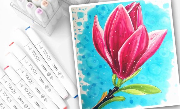 Рисунки скетч маркерами поэтапно цветы