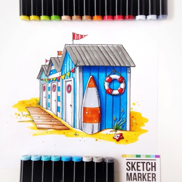 Скетчи маркерами лето