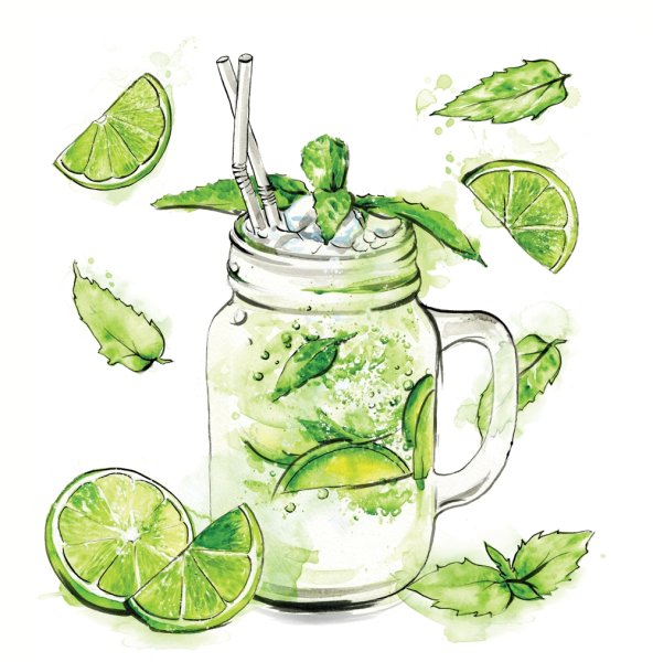 Акварельный скетч напитки