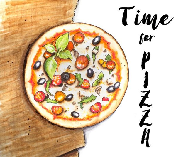 Нарисовать пиццу маркерами