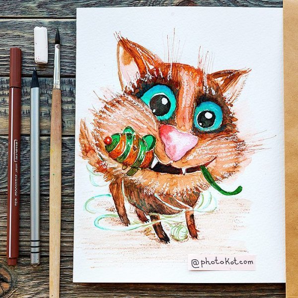 Кот рисунок маркерами