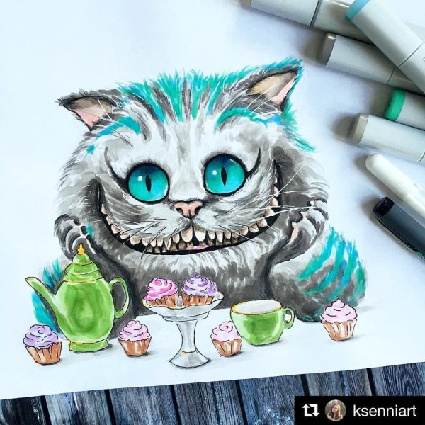 Кот маркерами