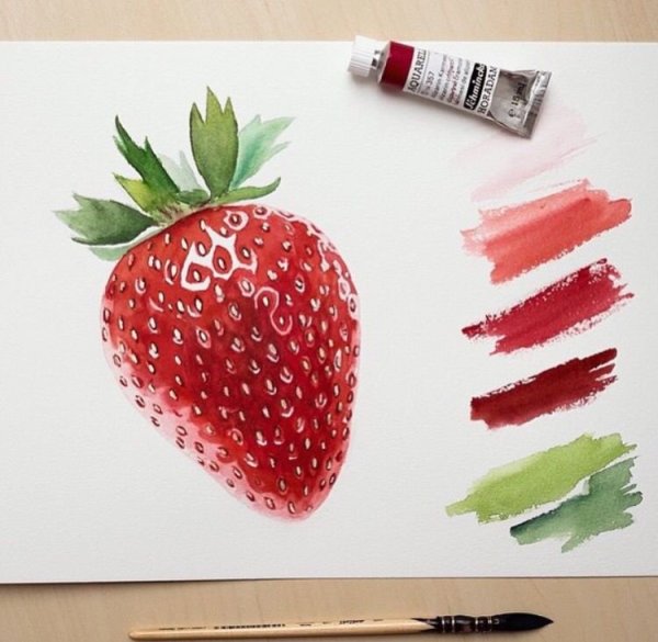 Клубника акварелью