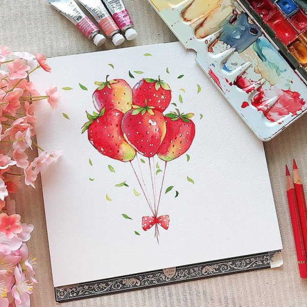 Клубника акварельный скетч