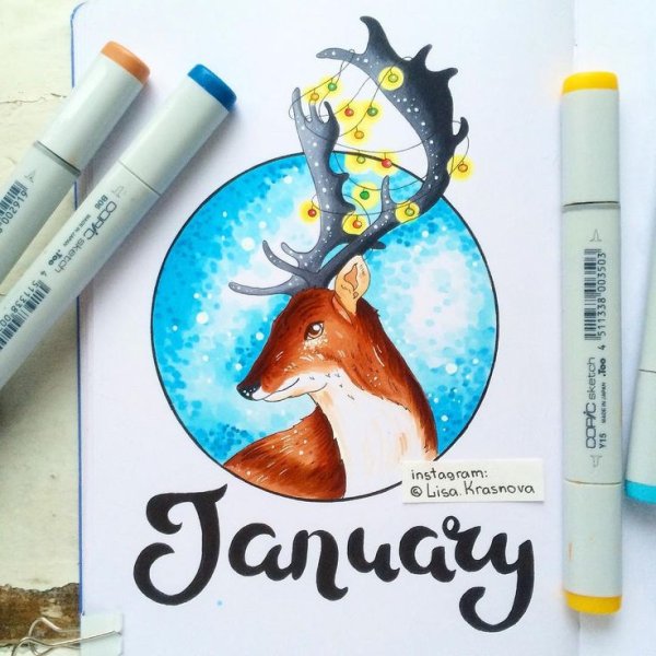 Зимние скетчи маркерами