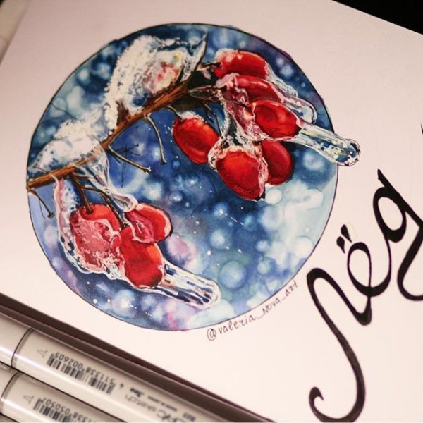 Зимние иллюстрации маркерами