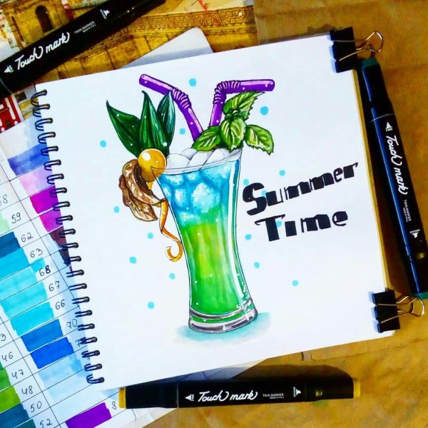 Коктейль акварелью скетчинг