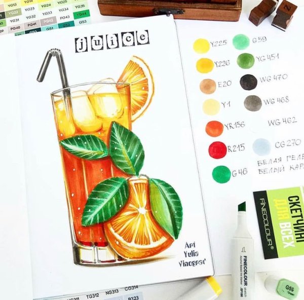 Рисование напитки скетч маркерами